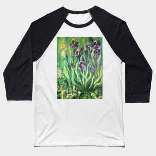 Purple Irises, from an original painting by Arist Colette Baumback Baseball T-Shirt